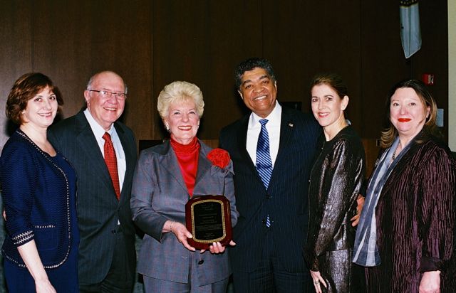 On hand to present Judge Bellows with the award were (from left): IJA President Rita Novak, ISBA Past President Richard Thies, Judge Bellows, Cook County Circuit Court Chief Judge Timothy Evans, Judge Shelly Sutker-Dermer and Judge Grace Dickler.
