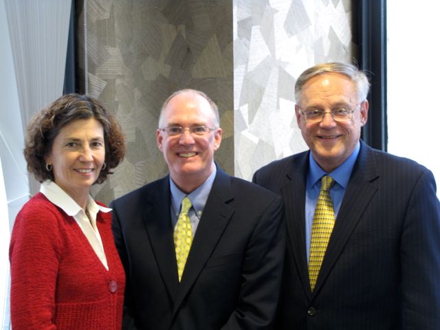 ISBA President John E. Thies (center) with the co-chairs of the Special Committee on the Impact of Law School Debt on the Delivery of Legal Services, Justice Ann B. Jorgensen and Dennis J. Orsey.